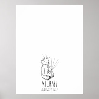 Teddy Bear Fingerprint Guest Book Poster