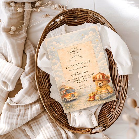 Teddy Bear Firefighter Baby Shower Kaart