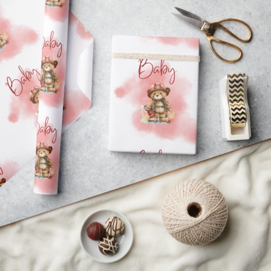 Teddy Bear Fireman Boy Baby shower Cadeaupapier (Crafts)