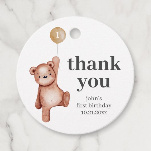 Teddy Bear First Birthday Bedankjes Labels (Voorkant)