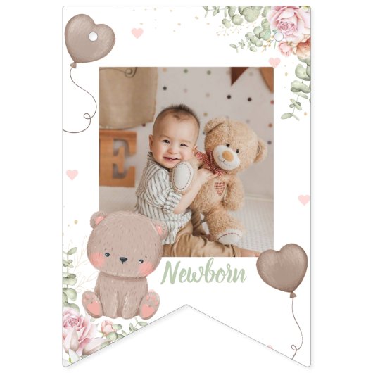 Teddy Bear First Birthday Bunting Photo Banner (Eerste vlag)