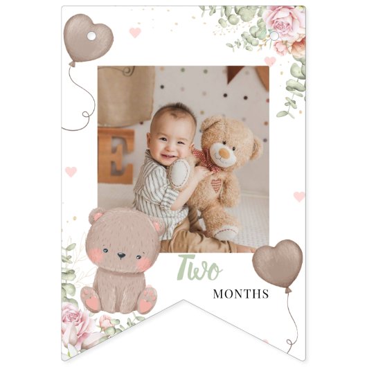 Teddy Bear First Birthday Bunting Photo Banner (Derde vlag)