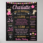Teddy Bear First Birthday chalkboard-tekenmeisje Poster (Voorkant)