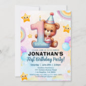 Teddy Bear First Birthday | Cute Boy 1st Birthday Kaart (Voorkant)