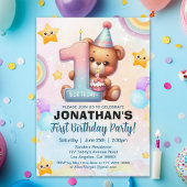 Teddy Bear First Birthday | Cute Boy 1st Birthday Kaart