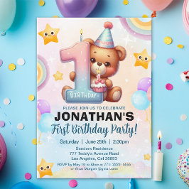 Teddy Bear First Birthday | Cute Boy 1st Birthday  Kaart
