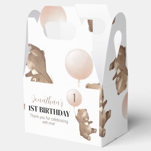 Teddy Bear First Birthday Favor Box Bedankdoosjes (Geopend)