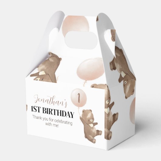 Teddy Bear First Birthday Favor Box Bedankdoosjes (Voorkant Zijde)