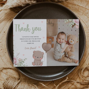 Teddy Bear First Birthday Foto Dank je wel Kaart