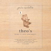 Teddy Bear First Birthday Invitation Acryl Uitnodigingen (Voorkant)
