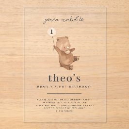 Teddy Bear First Birthday Invitation Acryl Uitnodigingen