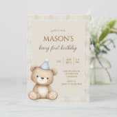 Teddy Bear First Birthday Invitation, Beary First  Kaart (Staand voorkant)