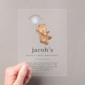 Teddy Bear First Birthday Invitation Blue-ballon Acryl Uitnodigingen (Insitu (Draagbaar))