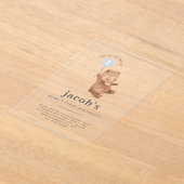 Teddy Bear First Birthday Invitation Blue-ballon Acryl Uitnodigingen (Laagn)