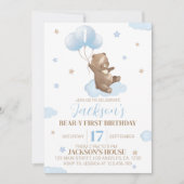 Teddy Bear First Birthday Invitation Kaart (Voorkant)