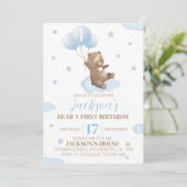 Teddy Bear First Birthday Invitation Kaart (Staand voorkant)