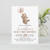 Teddy Bear First Birthday Invitation Kaart (Staand voorkant)