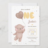 Teddy Bear First Birthday Invitation Kaart (Voorkant)