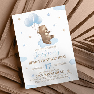 Teddy Bear First Birthday Invitation Kaart