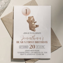 Teddy Bear First Birthday Invitation