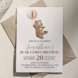 Teddy Bear First Birthday Invitation Kaart