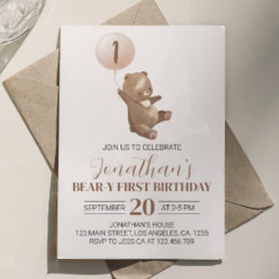 Teddy Bear First Birthday Invitation Kaart