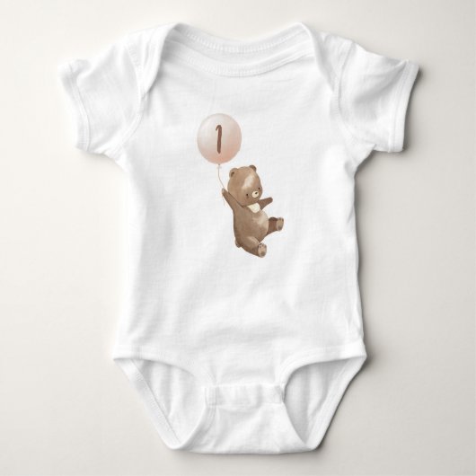 Teddy Bear First Birthday Invitation Romper (Voorkant)