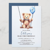 Teddy Bear First Birthday Kaart (Voorkant / Achterkant)