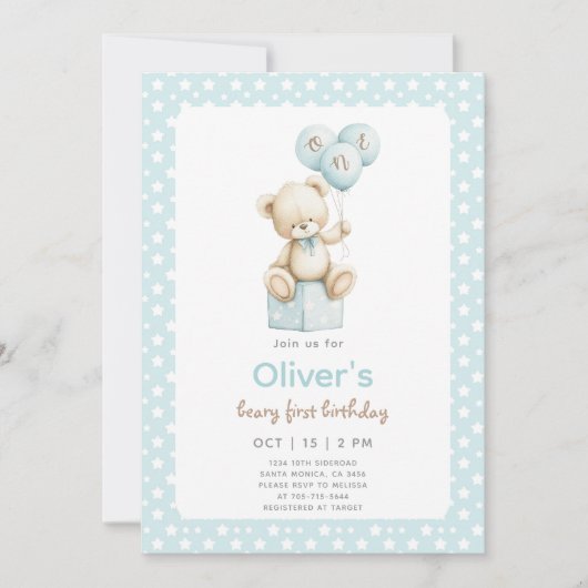 Teddy Bear First Birthday Kaart (Voorkant)