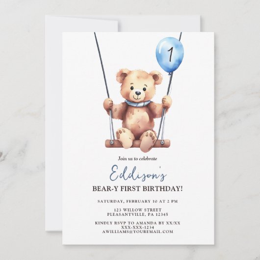 Teddy Bear First Birthday Kaart (Voorkant)