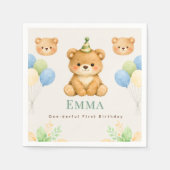 Teddy Bear First Birthday Paper Napkin Servet (Voorkant)