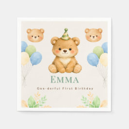 Teddy Bear First Birthday Paper Napkin Servet