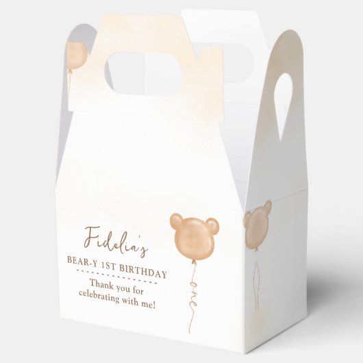 Teddy Bear First Birthday Party Favor Box Bedankdoosjes (Geopend)