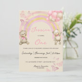 Teddy Bear First Birthday Party Invitation Kaart (Staand voorkant)