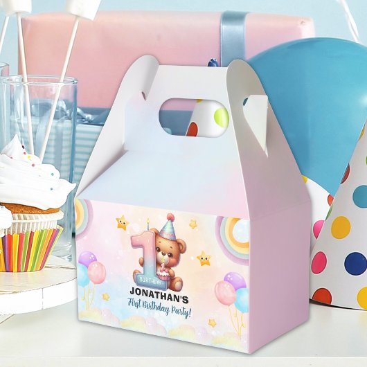 Teddy Bear First Birthday Party | Rainbow Bedankdoosjes