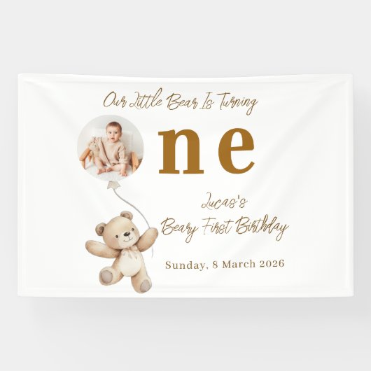 Teddy Bear First Birthday Photo   Spandoek (Horizontaal)