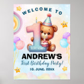 Teddy Bear First Birthday Poster | Nursery & Party (Voorkant)