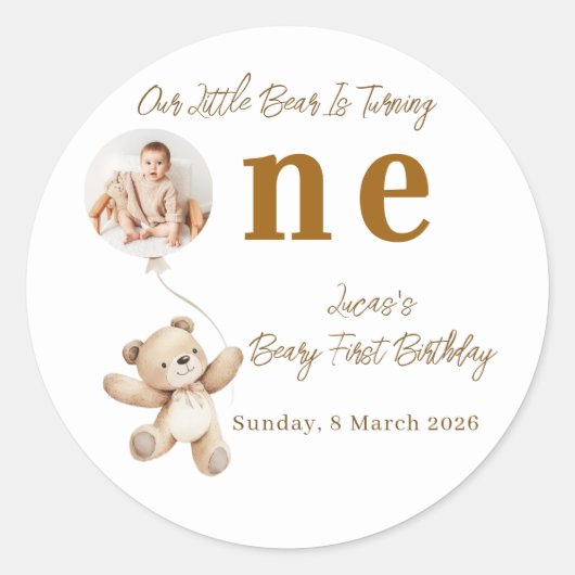 Teddy Bear First Birthday Stickers (Voorkant)