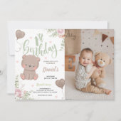 Teddy Bear First Birthday Uitnodigingsfotokaart Kaart (Voorkant)