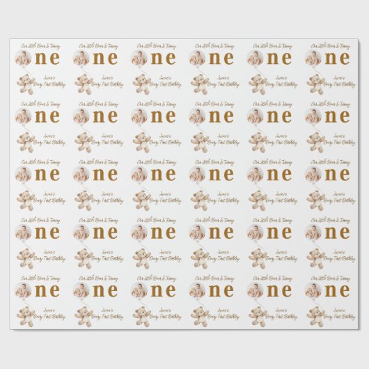 Teddy Bear First Birthday Wrapping Paper Cadeaupapier (Vlak)