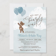Teddy Bear Floating with Balloons Boy Baby shower