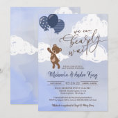Teddy Bear Floating with Balloons Boy Baby shower Kaart (Voorkant / Achterkant)