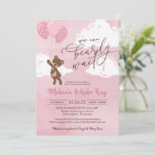 Teddy Bear Floating with Balloons Girl Baby Kaart (Staand voorkant)