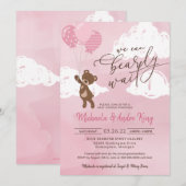 Teddy Bear Floating with Balloons Girl Baby Kaart (Voorkant / Achterkant)