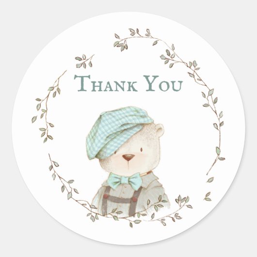 Teddy Bear Floral Baby shower Dank u Stickers (Voorkant)
