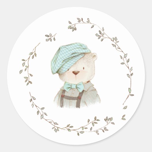Teddy Bear Floral Baby shower Envelope Seals Ronde Sticker (Voorkant)