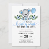 Teddy Bear Floral Botanical Blue Boy Baby shower Kaart (Voorkant)