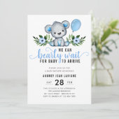 Teddy Bear Floral Botanical Blue Boy Baby shower Kaart (Staand voorkant)