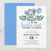Teddy Bear Floral Botanical Blue Boy Baby shower Kaart (Voorkant / Achterkant)