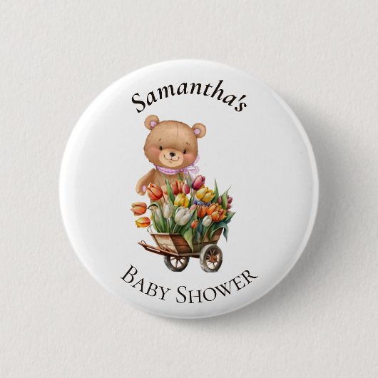 Teddy Bear Floral rustic Pink Baby shower Button (Voorkant)